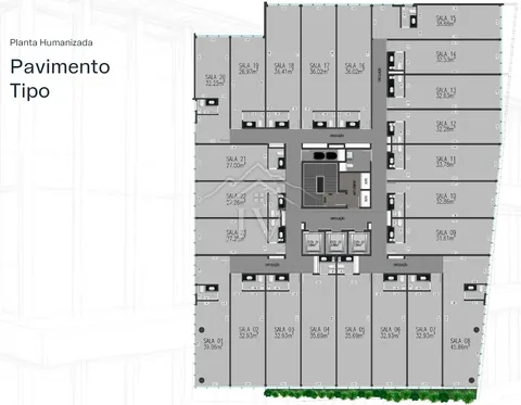 Planta do pavimento tipo, com as 23 salas (imagem ilustrativa)